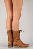 Round Toe Lace Up Mid Calf Combat Boot