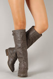 Breckelle Double Buckle Contrast Zipper Riding Knee High Boot