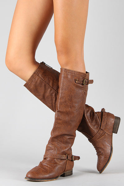 Breckelle Double Buckle Ruched Riding Knee High Boot