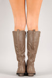 Breckelle Round Toe Lace Up Combat Knee High Boot