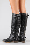 Breckelle Double Buckle Ruched Round Toe Riding Knee High Boot