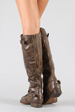 Breckelle Double Buckle Ruched Round Toe Riding Knee High Boot