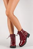 Zipper Lace Up Round Toe Combat Ankle Boots