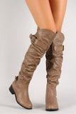 Belted Strap Screw Slouchy Knee High Riding Boot