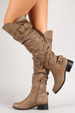 Belted Strap Screw Slouchy Knee High Riding Boot