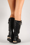 Buckle Zipper Trim Riding Knee High Boot