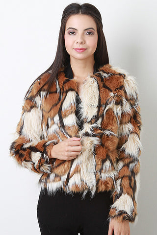 Tri-Tone Long Hair Faux Fur Coat