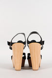 T-Strap Open Toe Buckle Faux Wood Heel