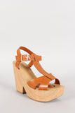 T-Strap Open Toe Buckle Faux Wood Heel