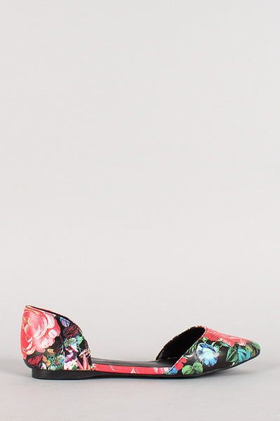 Breckelle Floral Pointy Toe Dorsay Flat