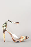 Liliana Graphic Print Lucite Pointy Toe Ankle Strap Pump