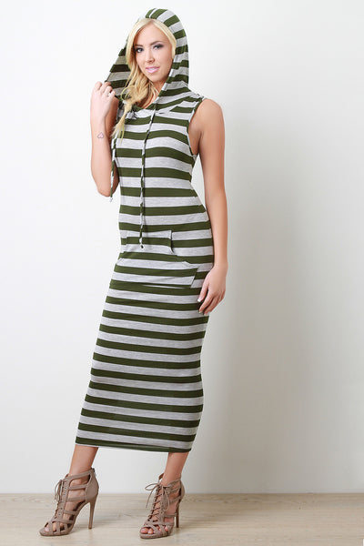 Striped Hooded Maxi Dress