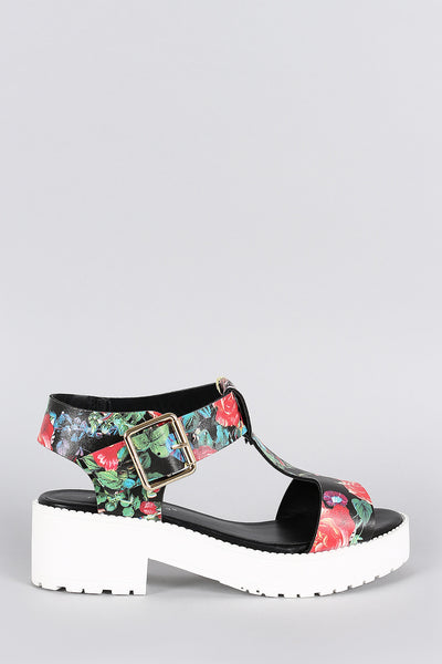 Breckelle Floral Open Toe Flatform Sandal