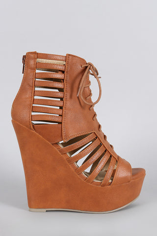 Strappy Lace Up Platform Wedge