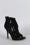 Wild Diva Lounge Faux Suede Layered Fringe Open Toe Heel