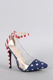 Liliana American Flag Lucite Pointy Toe Stiletto Pump