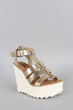 Soda Metallic Strappy Lug Sole Platform Wedge