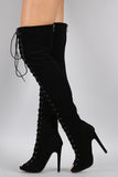 Nubuck Lace Up Peep Toe Stiletto Over the Knee Boots