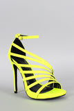 Neon Slanted Strappy Open Toe Heel