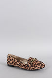 Qupid Leopard Metallic Embellished Loafer Flat