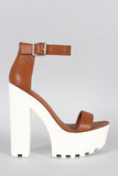 Wild Diva Lounge Two-Tone Ankle Strap Lug Sole Platform Heel