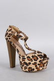 Breckelle Leopard T-Strap Platform Heel