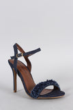 Shoe Republic Denim Distressed Fluff Open Toe Heel