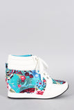 Floral Round Toe High Top Wedge Sneaker