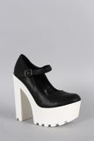 Soda Mary Jane Two Tone Lug Sole Platform Pump