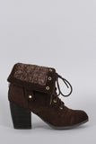 Qupid Sweater Cuff Lace Up Bootie