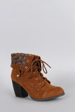 Qupid Sweater Cuff Lace Up Bootie