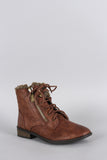 Qupid Shearling Zipper Lace Up Bootie