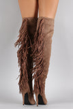 Privileged Suede Fringe Peep Toe Stiletto Thigh High Boot