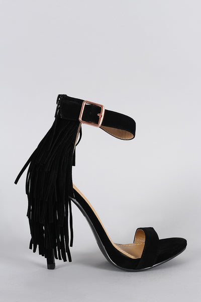 Shoe Republic LA Suede Fringe Ankle Strap Heel