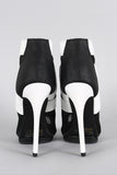 Snake Embossed Mesh Peep Toe Zip-Up Stiletto Booties