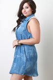 Plus Size Denim Dye Sleeveless Summer Dress