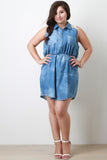 Plus Size Denim Dye Sleeveless Summer Dress