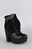 Zipper Lace Up Lug Sole Platform Heeled Combat Ankle Boots