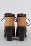 Qupid Two Tone Pointy Toe Lace Up Heeled Combat Ankle Boots