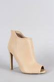 Qupid Asymetrical Collar Perforated Peep Toe Stiletto Booties