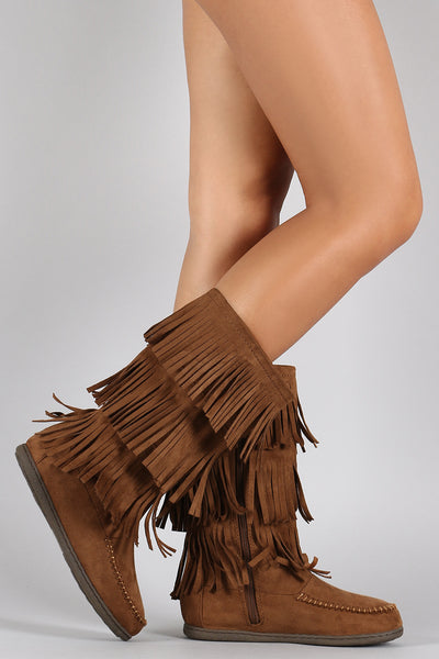 Soda Tiers of Fringe Moccasin Flat Boot