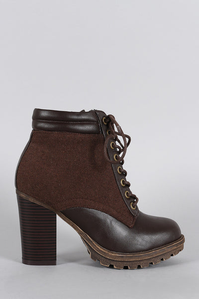 Bamboo Wool Sides Lace Up Lug Sole Ankle Boots