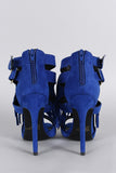 Qupid Double Buckle Falling Fringe Peep Toe Heel
