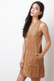 Sleeveless Suede Shift Pocket Dress