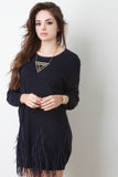 Suede Fringe Long Sleeves Sweater Dress