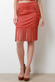 Vegan Suede Fringe Hem Skirt