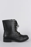 Bamboo Round Toe Lace Up Lug Sole Combat Ankle Boots