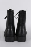 Bamboo Round Toe Lace Up Lug Sole Combat Ankle Boots