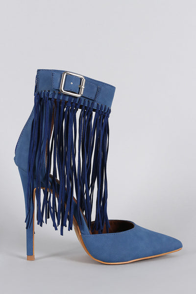 Shoe Republic LA Knotted Fringe Cuff Pointy Toe Pump