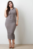 Ribbed Knit Hooded Sleeveless Bodycon Midi Tank Dress